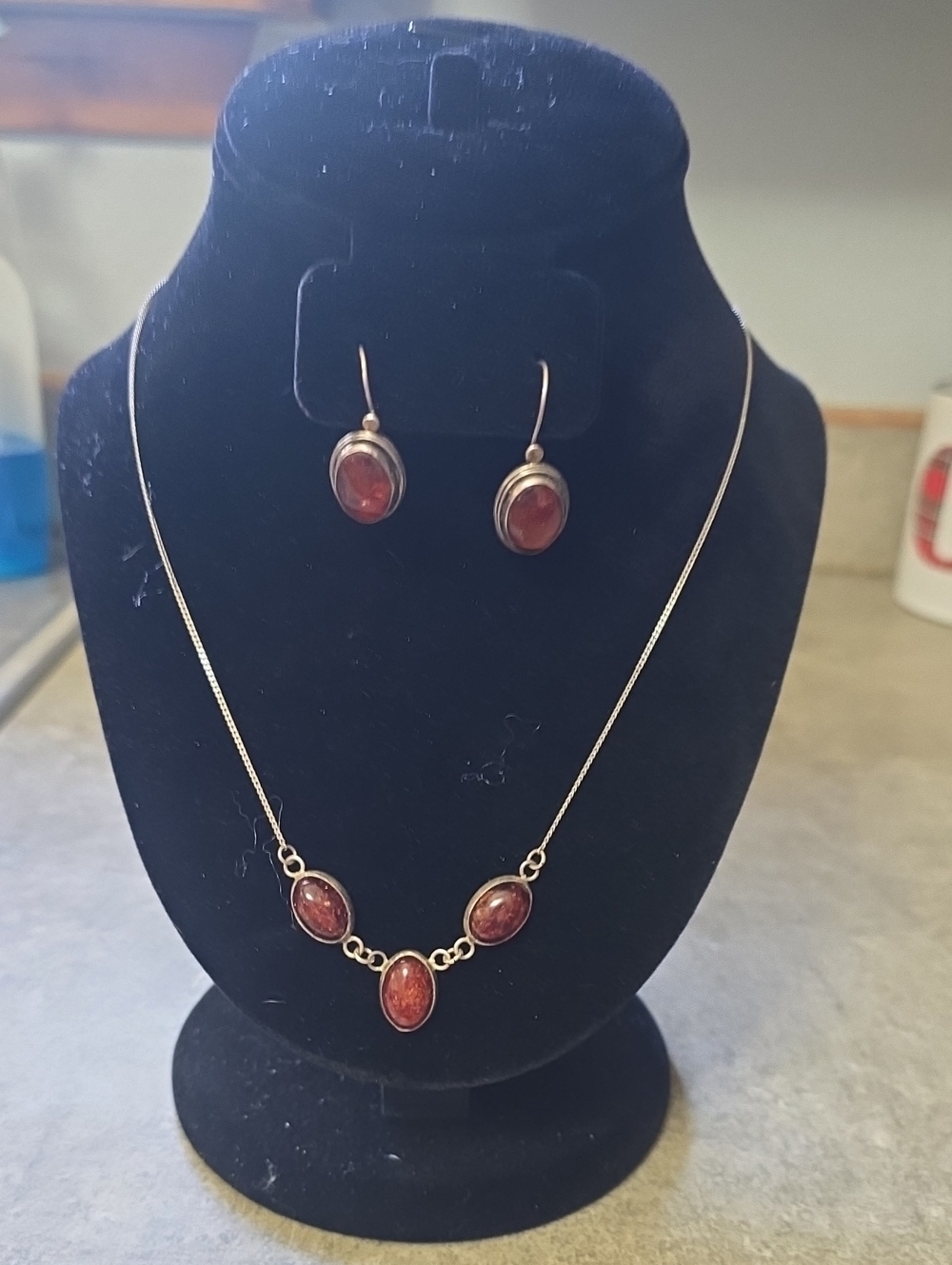 925 Sterling Silver Baltic Amber Necklace & Earring Set